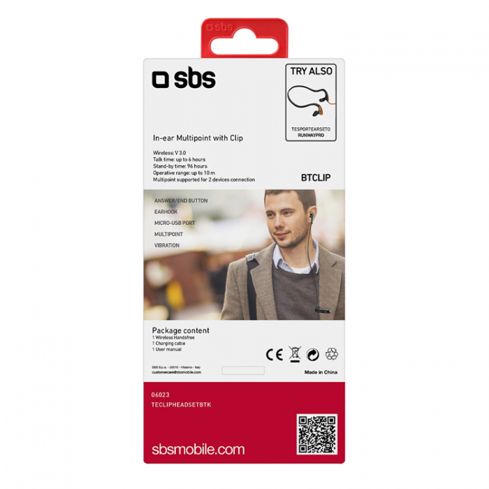 SBS - SBS In-Ear Trdlsa Hrlurar med Clip - Svart