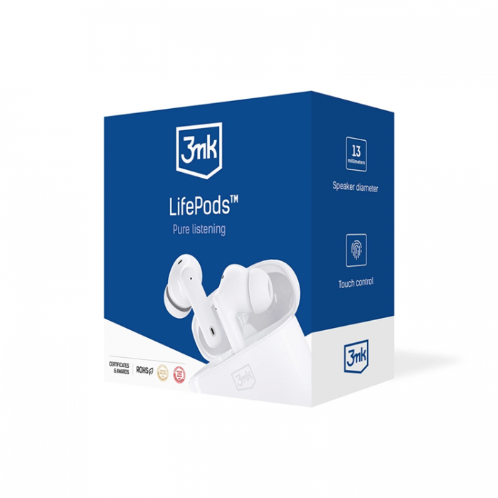 3MK - 3MK In-Ear Trdlsa Hrlurar Bluetooth 5.3 ANC LifePods - Vit