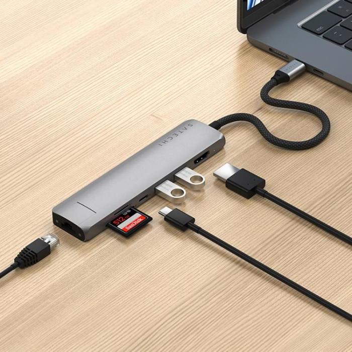 Satechi - Satechi 7-i-1 HUBB USB-C Slim Multiport Adapter med Ethernet - Rymdgr