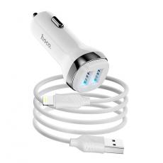 Hoco - Hoco Billaddare 2xUSB-A 2.4A + Kabel USB-A Till Lightning Z40 - Vit