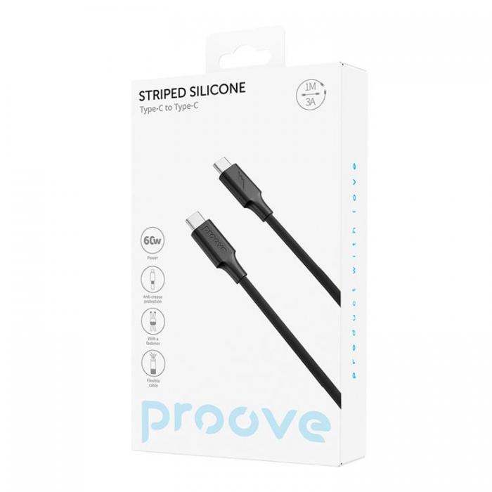 Proove - Proove USB-C - USB-C 60W Kabel 1m Striped Silicone - Svart