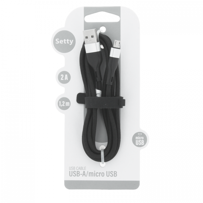 Setty - Setty USB Till MicroUSB 1.2m Kabel 2A KNA-M-1.221 - Svart