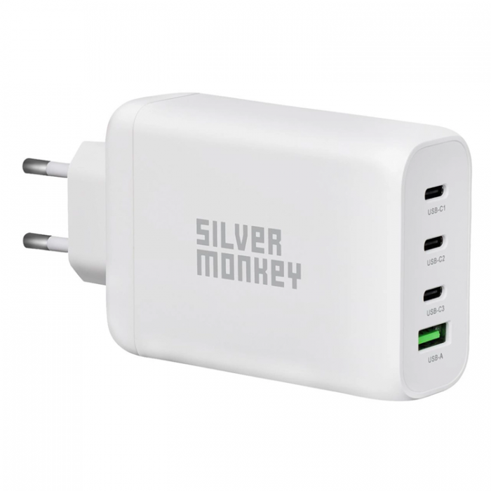 Silver Monkey - Silver Monkey GaN 130W Vggladdare 3x USB-C PD 1x USB-A 3.0 QC