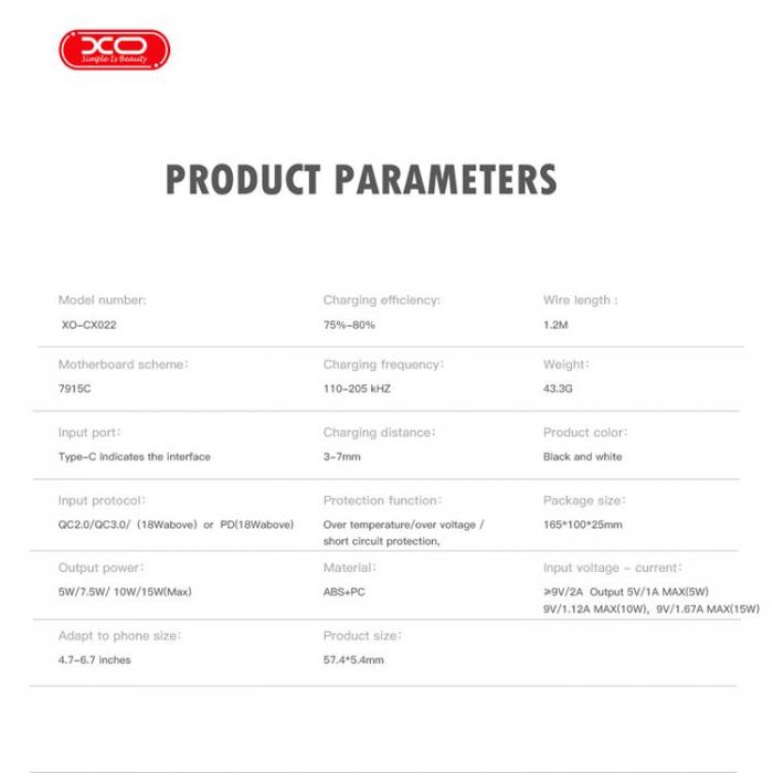 XO - XO Magnetisk Trdls Laddare 15W CX022 - Vit