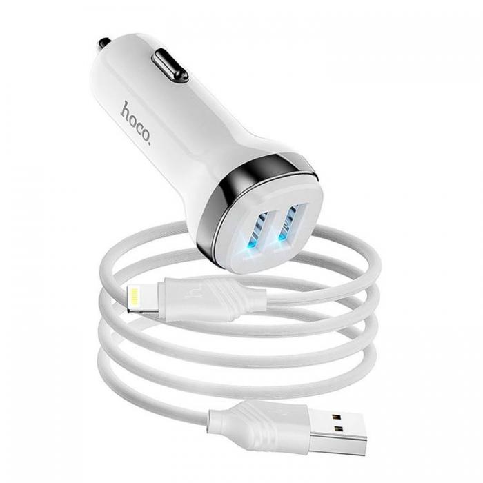 Hoco - Hoco Billaddare 2xUSB-A 2.4A + Kabel USB-A Till Lightning Z40 - Vit