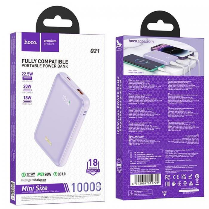 Hoco - Hoco Powerbank 10000 mAh PD QC 3.0 3A 22.5W Q21 - Lila