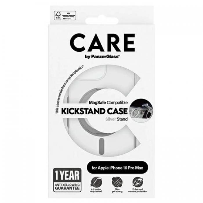 PanzerGlass - CARE By PanzerGlass iPhone 16 Pro Max Mobilskal MagSafe Kickstand - Silver