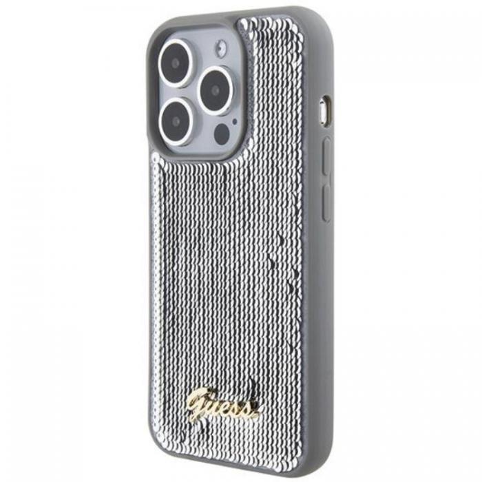 Guess - Guess iPhone 15 Pro Mobilskal Sequin Script Metal - Silver