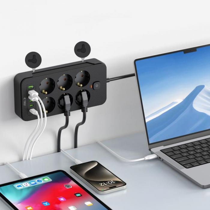 Tech-Protect - Tech-Protect Power Socket 3x USB/3x USB-C/6 Sockets 200Ccm - Svart