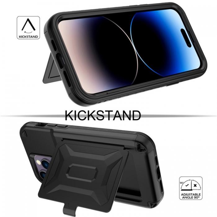 A-One Brand - iPhone 14 Pro Skal Korthllare Mirror Kickstand - Svart