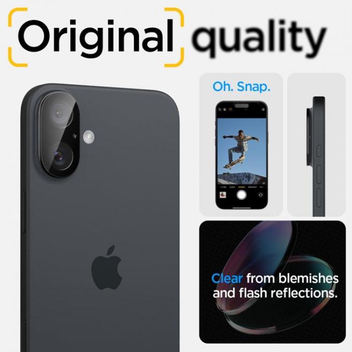 Spigen - [2-Pack] Spigen iPhone 16/16 Plus Kameralinsskydd Hrdat glas Optik Pro - Svart