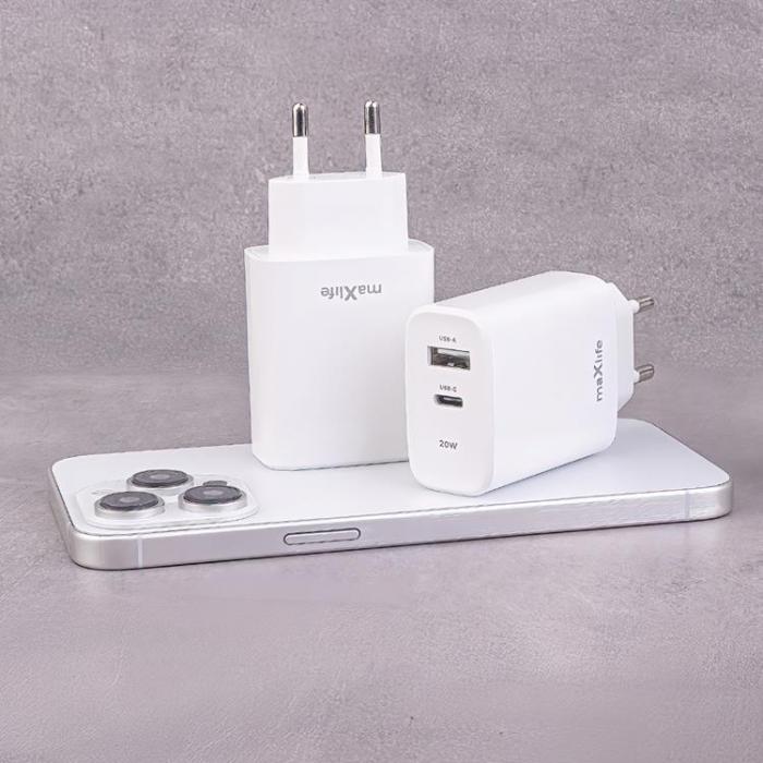 Maxlife - Maxlife Snabbladdare USB-C Till USB 20W PD QC - Vit