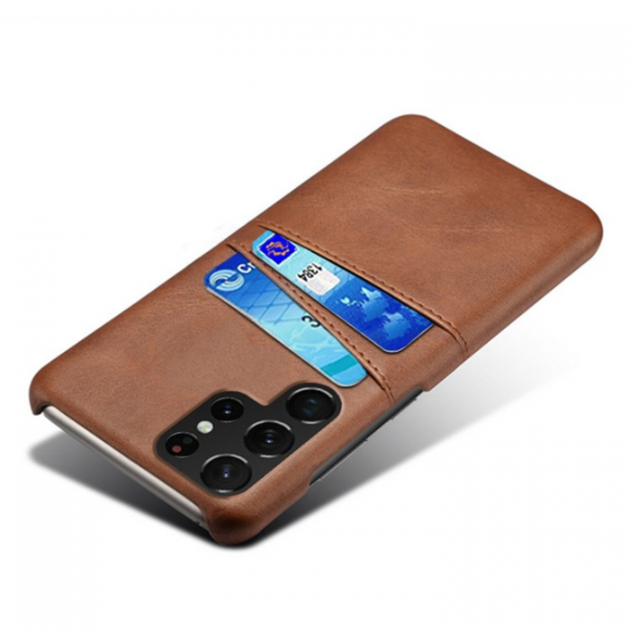 A-One Brand - Galaxy S23 Ultra Skal Korthllare Dual PU-Lder - Brun