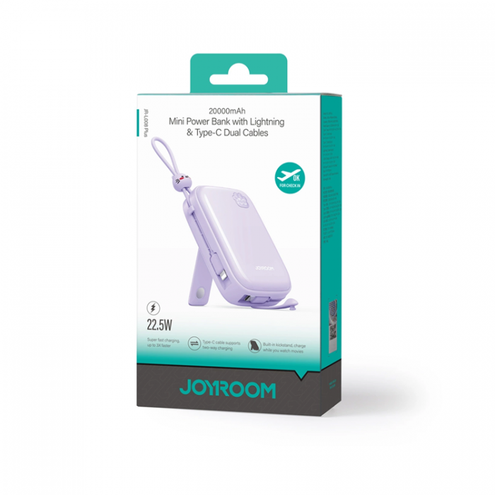 Joyroom - Joyroom Powerbank 22.5W 20000mAh + USB-C Kabel - Lila