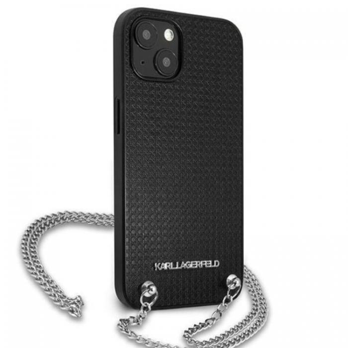 KARL LAGERFELD - Karl Lagerfeld iPhone 13 mini Halsbandskal Lder Textured and Chain - Svart