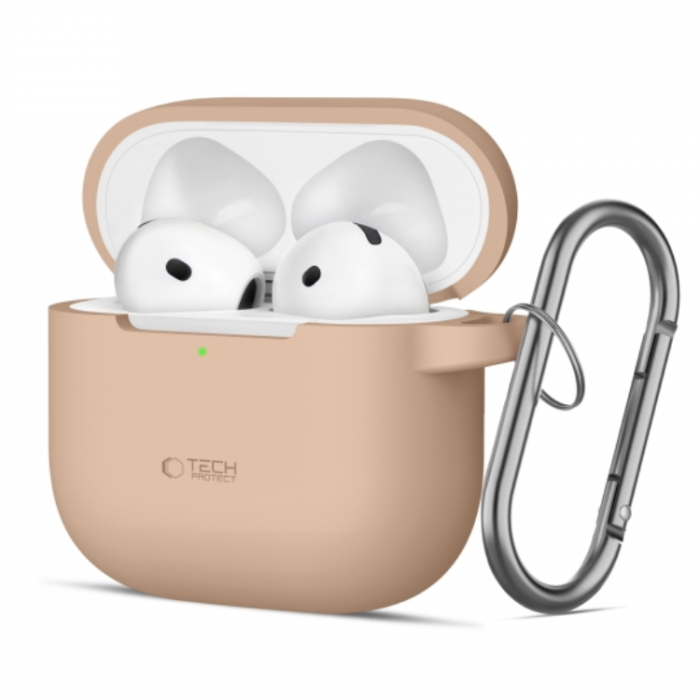 Tech-Protect - Tech-Protect Airpods 4 Skal Silikon Hook - Caffe Latte