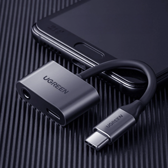 Ugreen - Ugreen Audio Adapter USB-C till USB-C, Miniuttag 3.5 mm - Gr