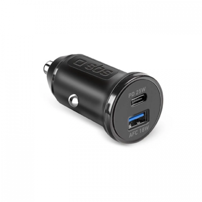 SBS - SBS Billaddare USB-A Till USB-C 25W Power Delivery - Svart