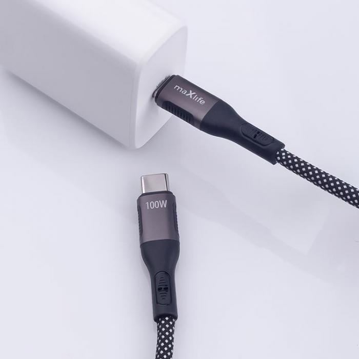 Maxlife - Maxlife USB-C Till USB-C 1m Kabel 100W Magnetic Nylon - Svart