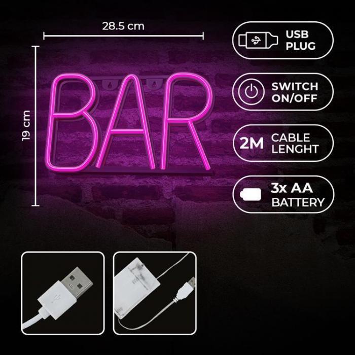 Forever Light - Forever Light LED Neon BAR Bat + USB FLNE24 - Rosa