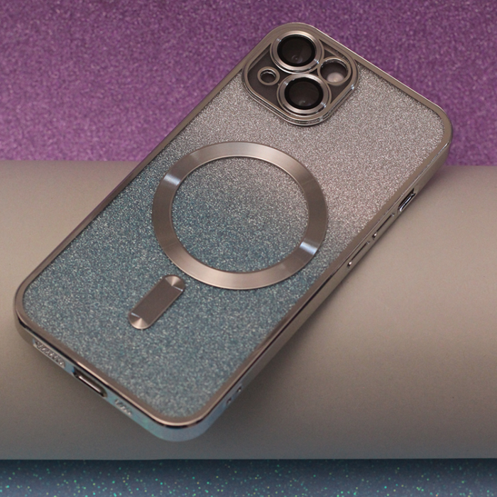 A-One Brand - iPhone 15 Mobilskal MagSafe Glitter Chrome - Silvergradient