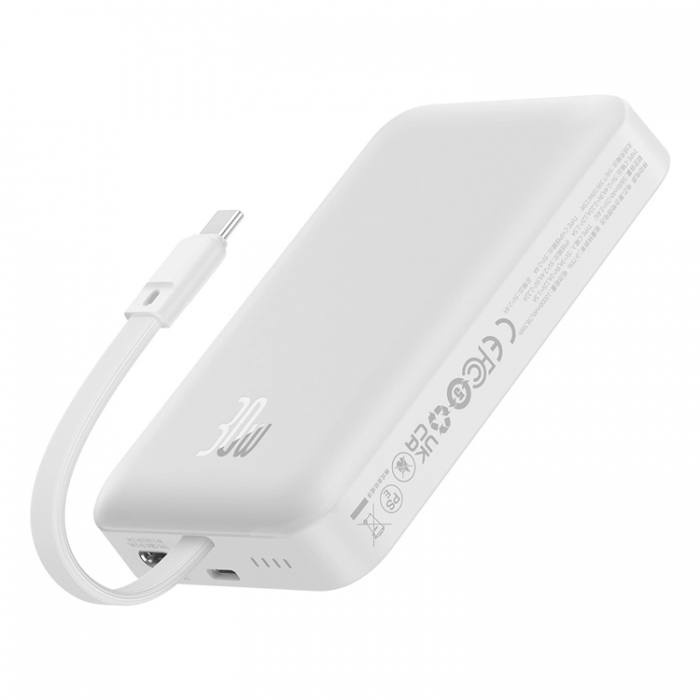 BASEUS - Baseus Magsafe Powerbank 10000mAh 30W Med Built-in USB-C Kabel - Vit