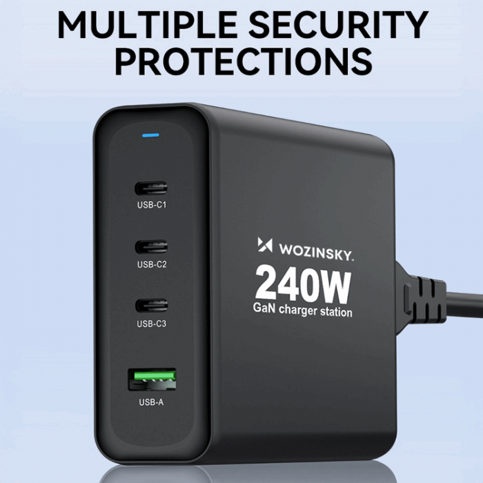 Wozinsky - Wozinsky Vggladdare USB-A/3 x USB-C 240W GaN - Svart