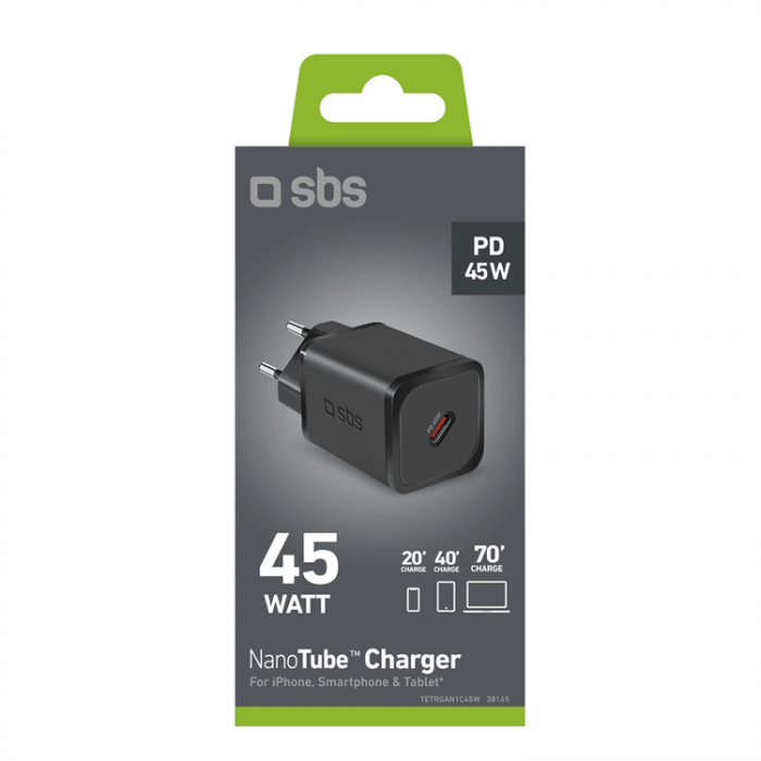 SBS - SBS Snabbladdare 45W GaN USB-C med Power Delivery - Svart