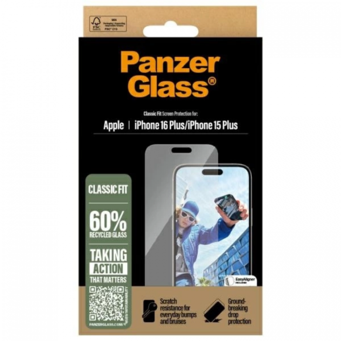 PanzerGlass - PanzerGlass iPhone 16 Plus Hrdat Glas Skrmskydd Classic Fit - Clear