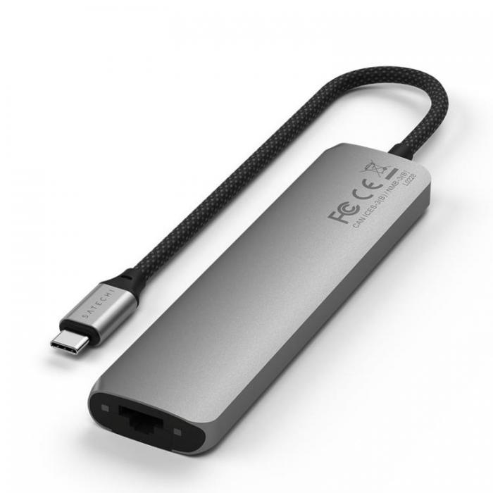 Satechi - Satechi 7-i-1 HUBB USB-C Slim Multiport Adapter med Ethernet - Rymdgr