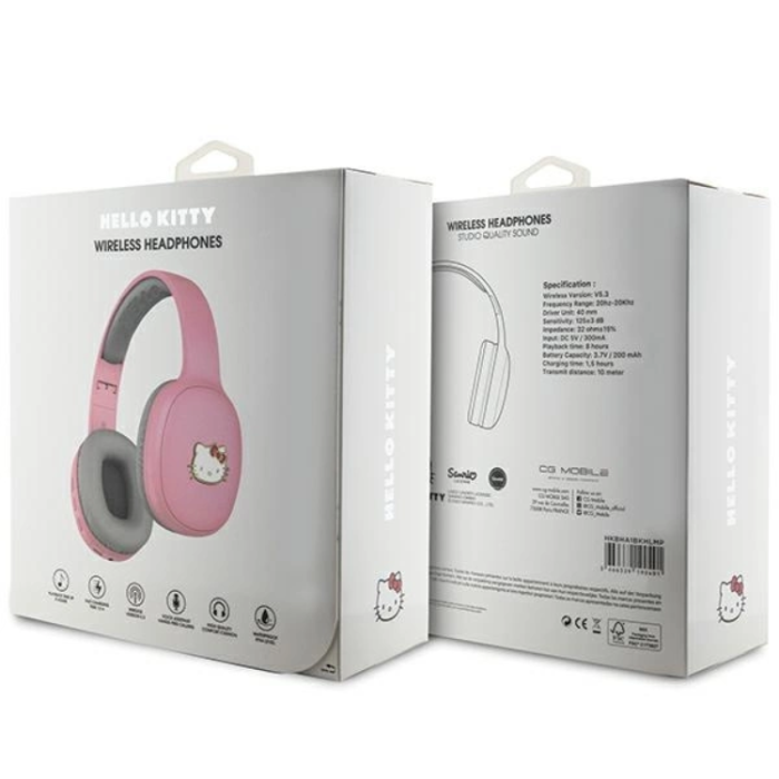 Hello Kitty - Hello Kitty On-Ear Hörlurar Bluetooth Metal Logo - Rosa/Grå