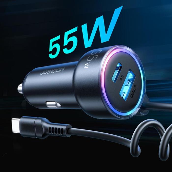 Joyroom - Joyroom 3-i-1 Snabb Billaddare 45W med USB-C Kabel 1.5m - Svart