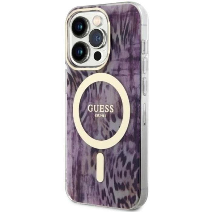 Guess - Guess iPhone 14 Pro Max Mobilskal MagSafe Leopard - Rosa
