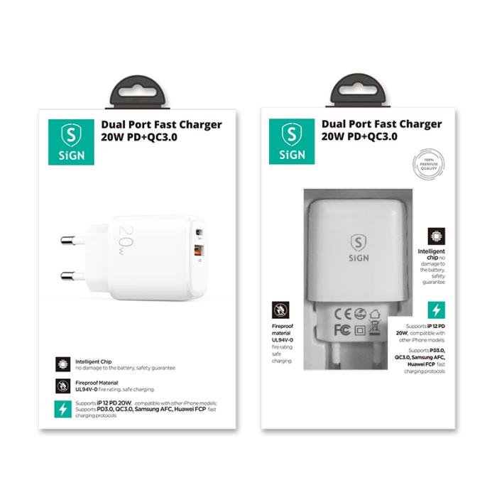 SiGN - SiGN Snabbladdare USB & USB-C, PD 3.5A, 20W - Vit