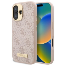 Guess - Guess iPhone 16 Plus Mobilskal MagSafe 4G Logo Plate - Rosa