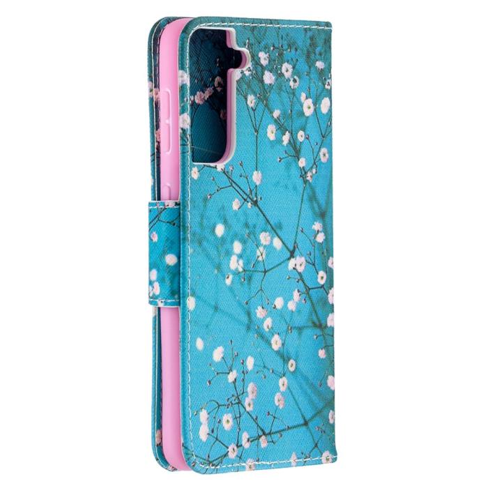 A-One Brand - Plånboksfodral till Samsung Galaxy S21 Ultra - Gröna Blommor