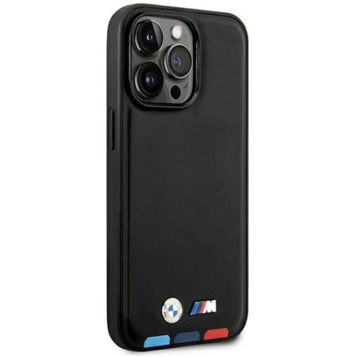 BMW - BMW iPhone 14 Pro Skal Läder Stamp Tricolor - Svart