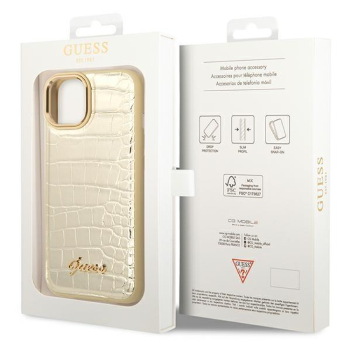 UTGATT1 - GUESS iPhone 14 Skal Croco Collection - Guld