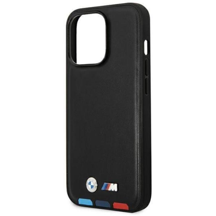 BMW - BMW iPhone 14 Pro Skal Läder Stamp Tricolor - Svart