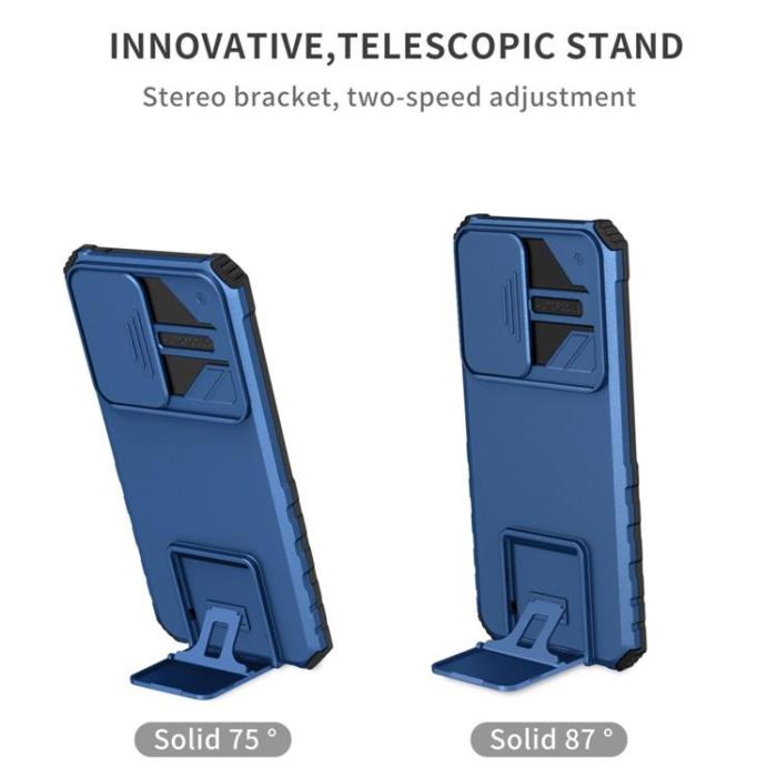 A-One Brand - Galaxy A12 4G Skal Kickstand Kameraskydd Slide - Blå