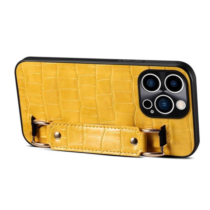 A-One Brand - iPhone 14 Pro Skal Korthållare Crocodile - Gul