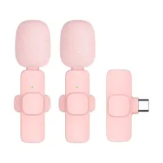 OEM - 2-i-1 Trådlös Lavaliermikrofon USB-C Dubbel med Långt Hår K1 - Rosa