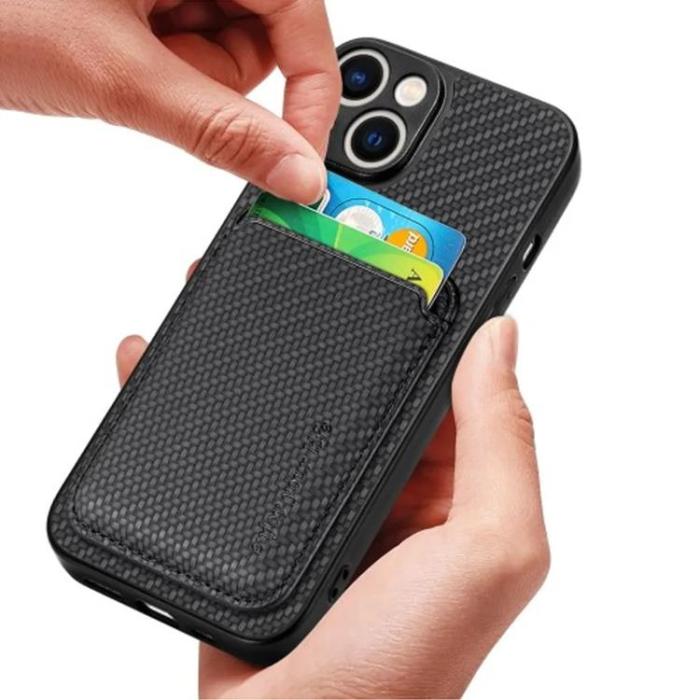 Taltech - iPhone 15 Mobilskal Korthållare Kolfiber - Svart