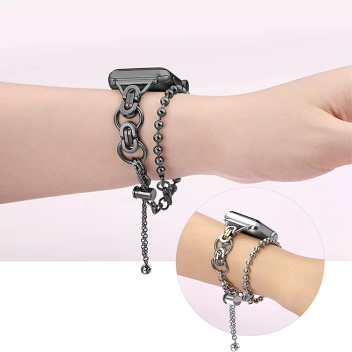 A-One Brand - Apple Watch 2/3/4/5/6/7/SE (42/44/45mm) Armband Metal Pearls - Svart