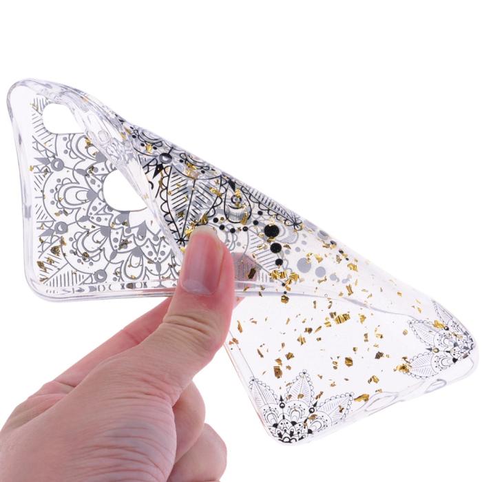 A-One Brand - Glitter Mobilskal till Samsung Galaxy A50 - Black Flower