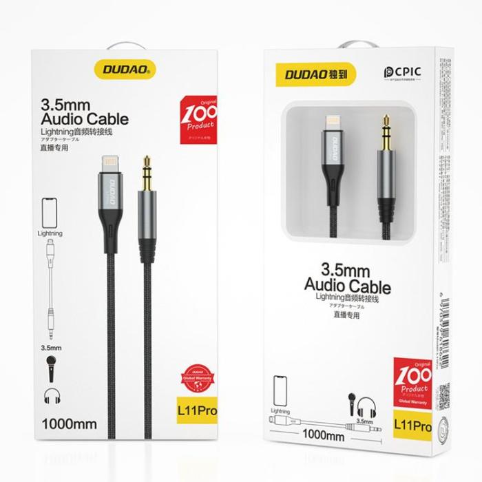 Dudao - Dudao Ljud Kabel Lightning - Mini Jack 3.5 mm - Grå