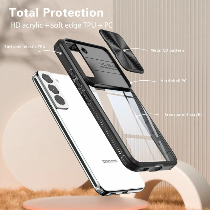 A-One Brand - Galaxy S22 5G Mobilskal 360 Kamera Slider - Svart