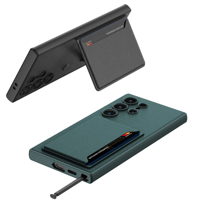 GKK - GKK Galaxy S24 Ultra Mobilskal Korthållare PU-Läder - Carbon Fiber