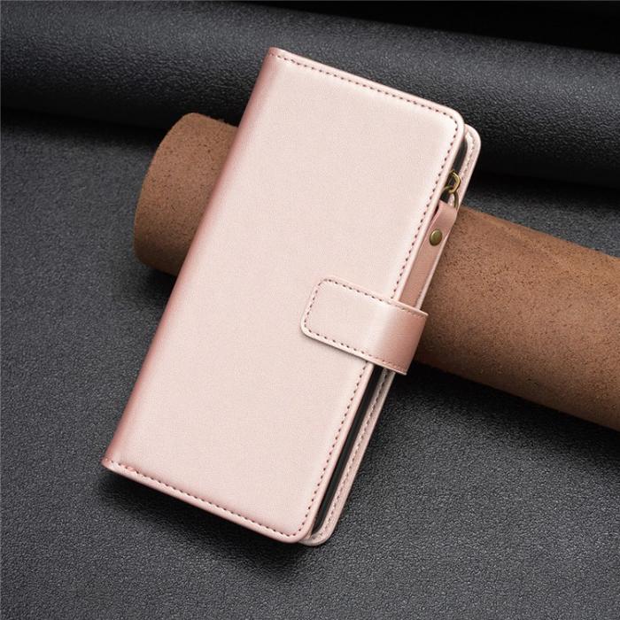 A-One Brand - iPhone 15 Pro Max Plånboksfodral Zipper Flip - Rosa Guld