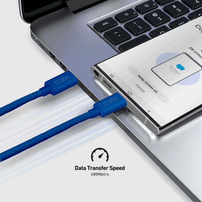 SBS - SBS USB-C - USB-C Kabel 1.5m 60W Braided - Blå